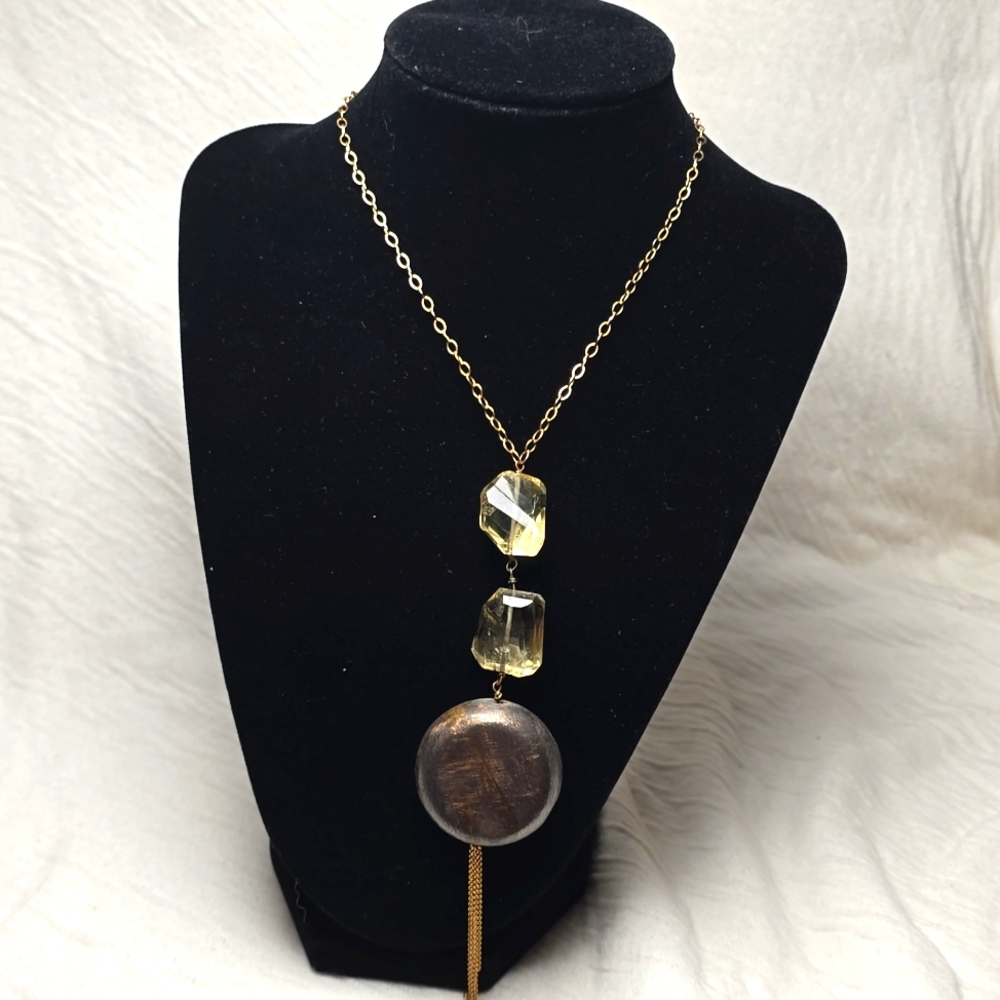 Brass and Lemon Quartz Necklace